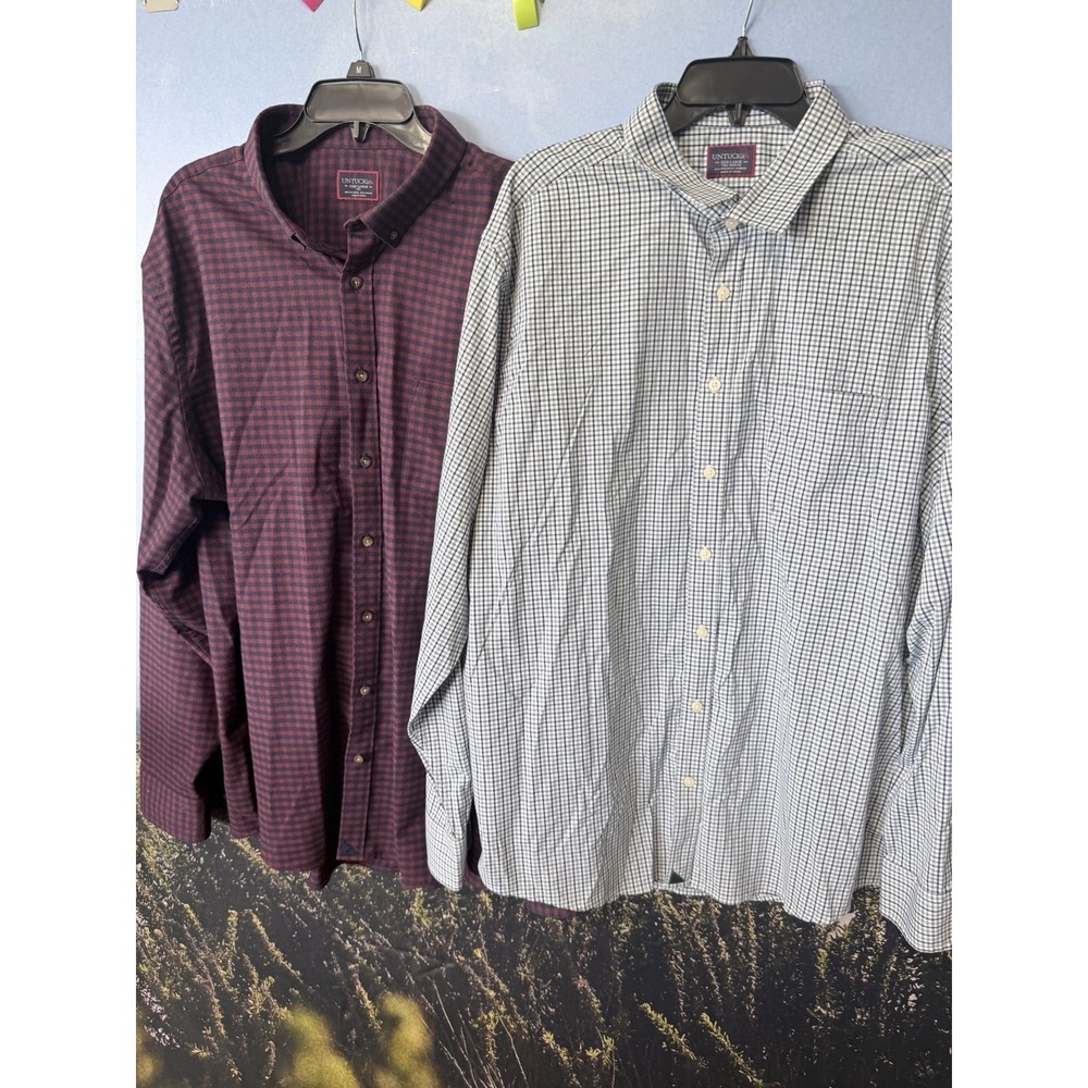 Lot Of 2 UNTUCKit Plaid Button Down Cotton Spandex  Long Sleeve Shirts XXXL 3XL
